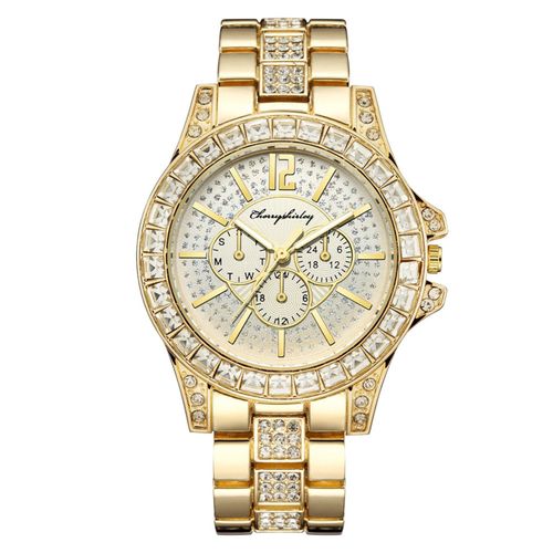 Montre De Luxe À Quartz Pour Femmes, Avec Diamants, Bracelet En Acier Inoxydable, Étanche, Couleur Or =