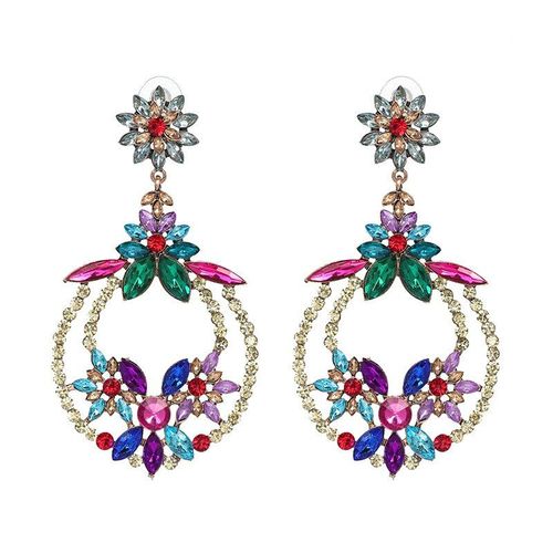 Boucles D'oreilles En Cristal Multicolore Pour Femmes, Bijoux Classiques De Mariage, Goutte De Fleur, Tendance, Vente En Gros, 2018