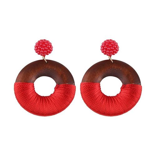 Boucles D'oreilles Rondes En Bois Pour Femmes, Corde Multicolore, Pendentif Maxi Za Fait À La Main, Bijoux Tendance