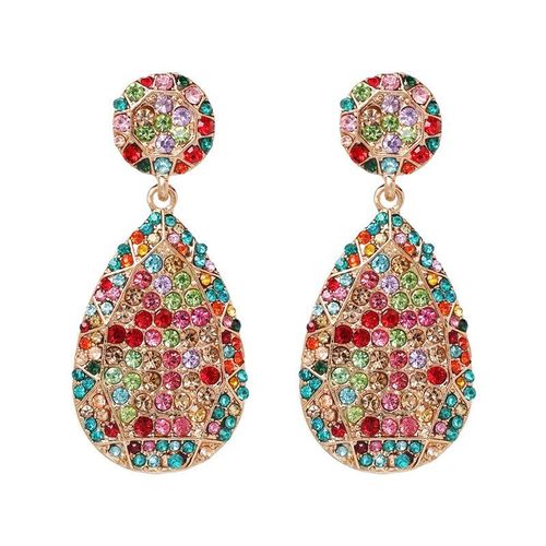 Boucles D'oreilles En Cristal Coloré De Luxe Pour Femmes, Boucles D'oreilles En Métal Doré, Goutte D'eau, Bijoux Pour Fête De Mariée