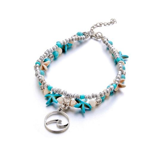 Bracelet De Cheville Pour Sandales De Plage, Ajustable, Style Boho, Turquoise, Perles, Tortue De Mer