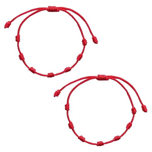 Bracelets À Cordes Rouges Pour Femmes, 7 N¿Uds, Bracelet D'amitié Rouge Porte Bonheur, Strass En Cristal, Breloques Multicolores En Forme De C¿Ur
