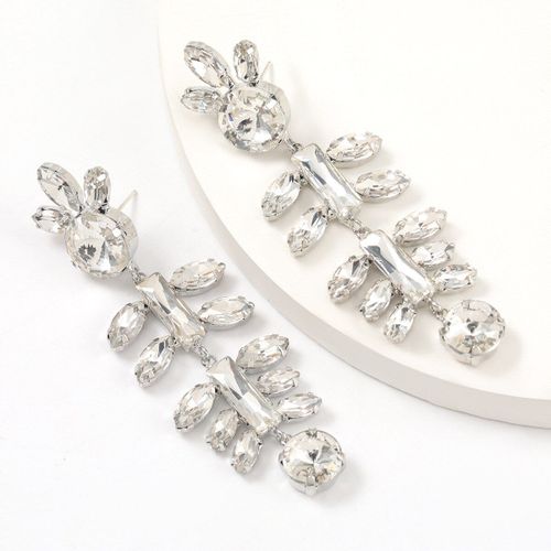 Boucles D'oreilles En Cristal Transparent Pour Femmes, Longues, En Forme De Feuille, Strass Brillant, Bijoux De Mariage Créatifs