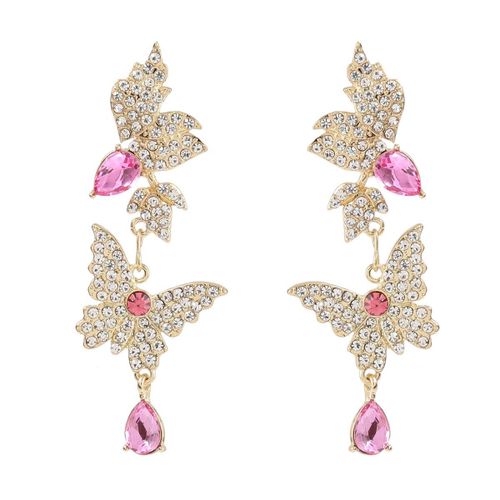 Boucles D'oreilles En Cristal Rose Pour Femmes, Élégantes, Coréennes, Papillon, Plein De Strass, Bijoux De Fête