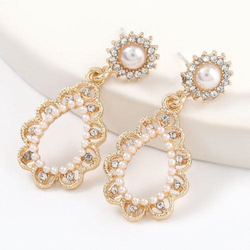 Boucles D'oreilles Vintage En Métal Doré Pour Femmes, Goutte D'eau Creuse, À La Mode, Élégant, Perle, Fleur, Doux, Bijoux De Fête, Cadeaux