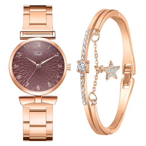 Montre À Quartz En Alliage De Style Décontracté Pour Femmes, Montre Bracelet De Luxe Romantique En Or Rose, Cadeau D'anniversaire Pour Fille