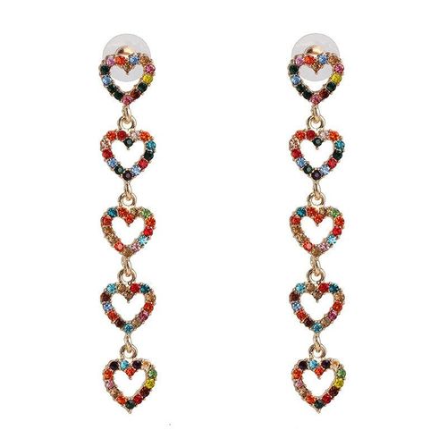 Hysecmao Boucles D'oreilles Longues, Pendentif, Nouveau Design, Bijou De Mariage De Luxe Multicolore En Cristal, C¿Ur, Déclaration Coréenne Simple