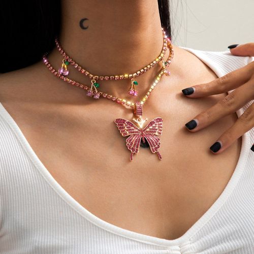 Collier Pendentif Grand Papillon Brillant Pour Femmes, Chaîne Scintillante En Cristal, Ras Du Cou, Bijoux À La Mode, Cadeau