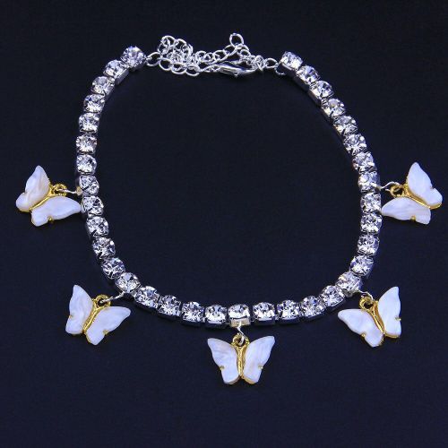 Chaîne De Cheville Papillon En Strass Scintillant Pour Femmes, Bijoux Pour Pieds Nus, À La Mode, Pour La Plage, Pour L'été