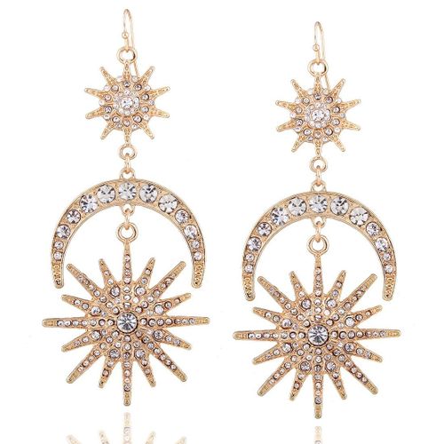 Boucles D'oreilles En Forme De Lune Et De Soleil Pour Femmes, Bijoux De Luxe Avec Strass, Punk, Doré, Style Boho, Vintage