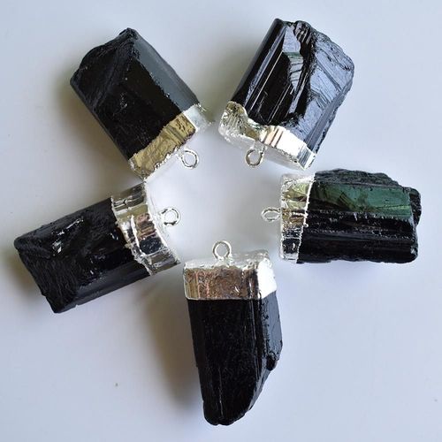 Pendentifs En Pierre Brute Tourmaline Noire Naturelle, Forme Irrégulière, Chakra Reiki, Énergie De Guérison, Bijoux, 5 Pièces/Lot, Vente En Gros