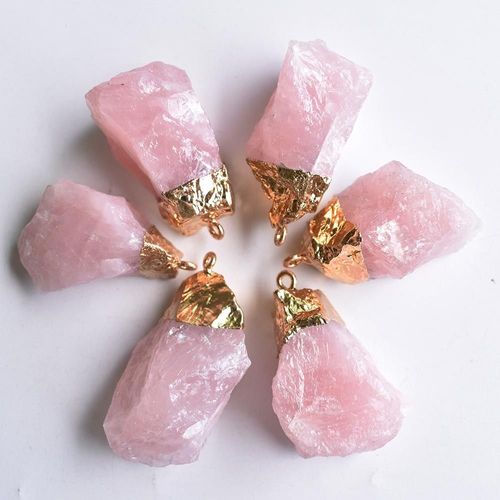 Pendentifs En Pierre Quartz Rose Naturelle De Bonne Qualité, Vente En Gros, 6 Pièces/Lot, Accessoires De Fabrication De Bijoux, Nouvelle Collection 2020