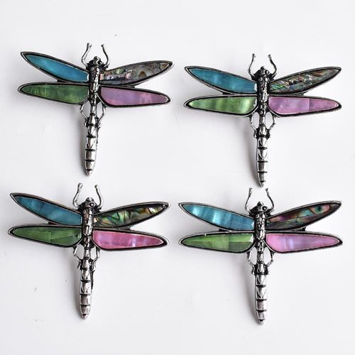 Nouvelle Broche Ou Pendentif Pour Femme, 4 Pièces, En Forme De Libellule, En Nacre, Coquille D'ormeau D'eau Salée, 60x50mm