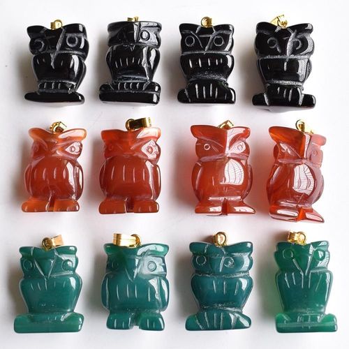 Assortiment De Pendentifs À Breloques En Onyx Naturel, Hibou Sculpté, Pour La Fabrication De Bijoux, 12 Pièces/Lot, Vente En Gros, Livraison Gratuite, 2020