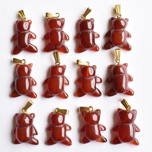 Assortiment De Pendentifs À Breloques En Onyx Rouge Naturel, Ours Sculpté, Pour La Fabrication De Bijoux, 12 Pièces/Lot, Vente En Gros, Livraison Gratuite, 2020