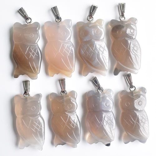 Pendentif Hibou En Onyx Gris Naturel Sculpté Pour La Fabrication De Bijoux, Breloques Pour La Fabrication De Bijoux, Vente En Gros, 8 Pièces/Lot, 2020