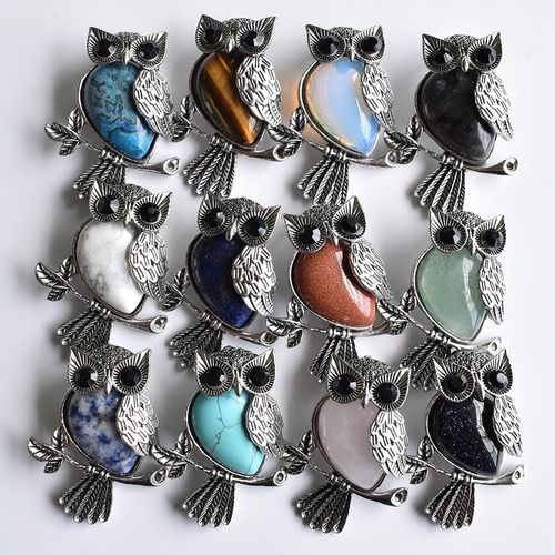 Pendentifs En Forme D'oeil De Tigre, 12 Pièces/Lot, Vintage, En Cuivre Plaqué Hibou, Pierre Naturelle Mignonne, Onyx Opale, Pour La Fabrication De Bijoux, Vente En Gros Gratuit