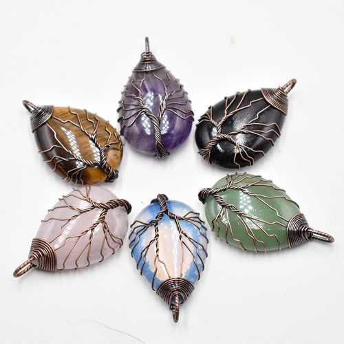Pendentif Antique Arbre De Vie En Pierre Naturelle, Rose, Fil De Quartz Enveloppé, Fabrication De Bijoux À La Mode, Vente En Gros, 6/Lot Gratuit