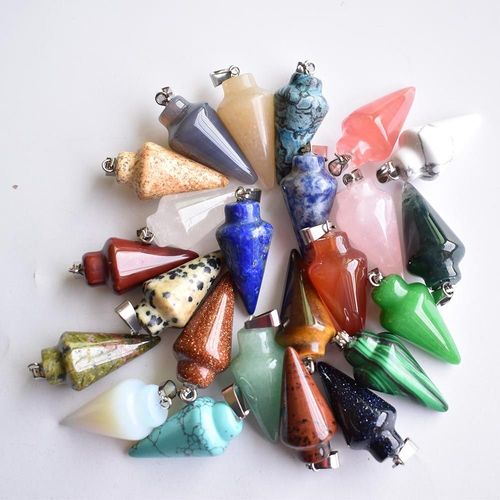 Pendentif En Pierre Naturelle Mixte, Pendule Circulaire, Cône, Breloques Pour La Fabrication De Bijoux, Vente En Gros Gratuite, 24 Pièces/Lot