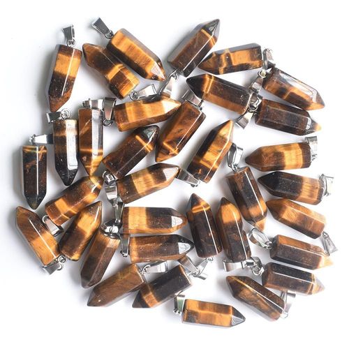 Pendentifs En Pierre D'oeil De Tigre Naturelle De Haute Qualité, Pilier Hexagonal, 50 Pièces/Lot, Vente En Gros, Livraison Gratuite, 2020