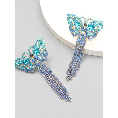 Boucles D'oreilles À Breloques En Cristal Pour Femmes, Vintage, Rose, Bleu, Papillon, Strass, Pompon, Bijoux Cadeaux