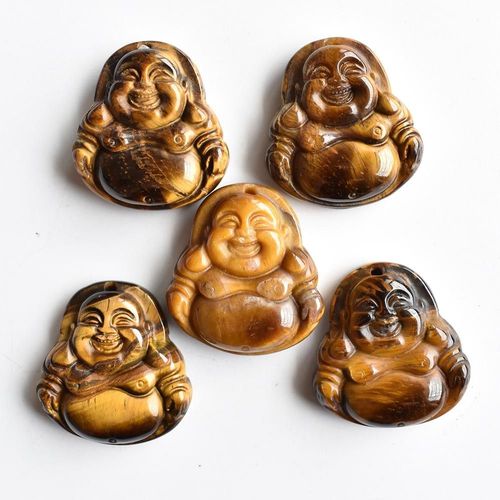 Pendentifs En Pierre D'oeil De Tigre Naturel De Haute Qualité, Sculpté À La Main, Bouddha Pour La Fabrication De Bijoux, Vente En Gros, 5 Pièces/Lot, Livraison Gratuite