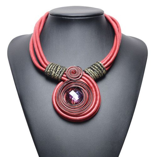 Colliers Et Pendentifs Vintage Pour Femmes, Bijoux Ronds En Cristal, Multicouches En Cuir, Corde
