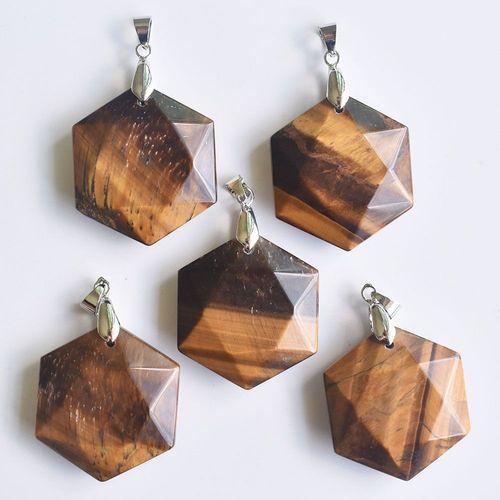 Pendentif En Pierre Naturelle D'oeil De Tigre, Pendentif En Forme De Polygone Pour La Fabrication De Bijoux, Collier À Faire Soi Même, Vente En Gros, Lot De 5 Pièces, Livraison Gratuite