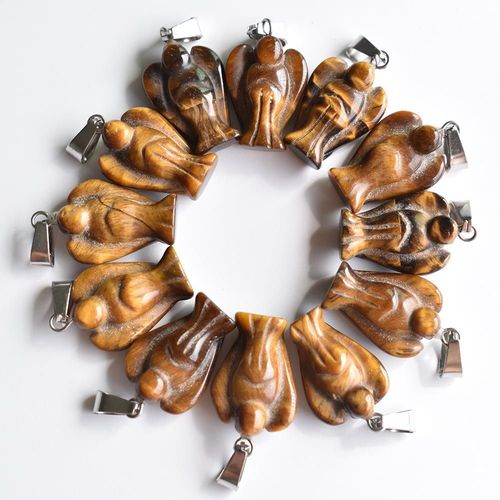 Pendentifs En Pierre D'oeil De Tigre Naturelle Sculptée, Bijoux De Haute Qualité, Breloques D'ange Pour Fabrication, Vente En Gros, 20 Pièces/Lot, Livraison Gratuite