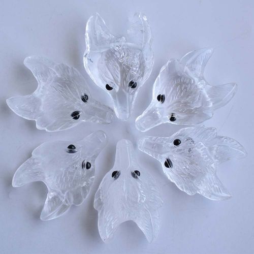 Pendentif Tête De Loup Sculpté En Cristal Blanc Naturel, Vente En Gros, 2 Pièces/Lot, Pour Collier, Fabrication De Bijoux, Livraison Gratuite