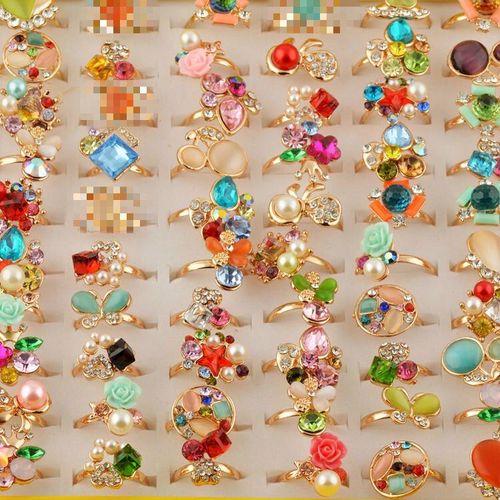 Mydaner Bagues En Strass Plaqué Rhodium, 50 Pièces, Motifs Mixtes, Multicolores, Cristaux, Bijoux En Vrac, Mode, Vente En Gros