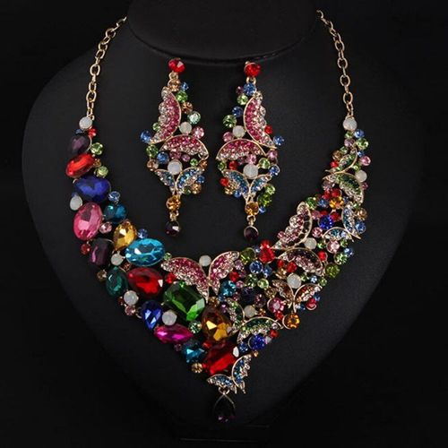 Ensemble De Bijoux De Luxe Pour Mariée, Collier, Boucles D'oreilles, Verre Multicolore Aaa, Cristal, Pour Anniversaire De Mariage