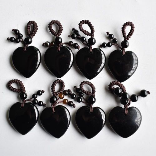 Pendentifs En Forme De C¿Ur En Onyx Noir Naturel, 8 Pièces/Lot, 25mm, Pour La Fabrication De Bijoux Faits À La Main, Nouvelle Mode, Vente En Gros