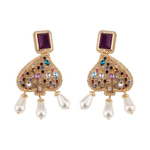 Boucles D'oreilles Pendantes En Métal, Grand C¿Ur, Multicolore, Cristal, Goutte D'eau, Bohème, Imitation De Perle, Bijoux De Fête, Cadeaux