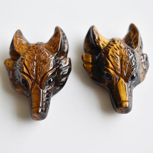 Pendentifs En Forme D'oeil De Tigre Naturel, Pierre Sculptée En Forme De Tête De Loup Pour Collier, Fabrication De Bijoux Gratuite, Vente En Gros, 2 Pièces/Lot
