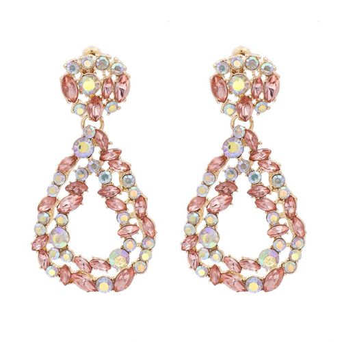 Boucles D'oreilles Géométriques En Cristal Rose Pour Femmes, Bijoux De Fête De Mariage, Strass, Vente En Gros
