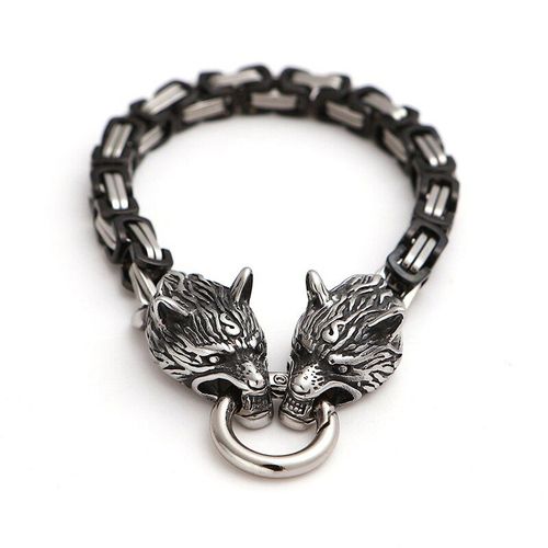 Bracelet À Tête De Loup Viking Pour Hommes, En Acier Inoxydable, Doré, Chaîne King Carrée, Ne Se Décolore Jamais, Accessoires De Culture De Rue, Bijoux