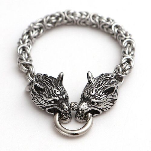 Bracelet À Chaîne En Acier Inoxydable Bracelet À Breloques Pour Hommes, Style Nordique, Punk, Viking, Loup Doré, Accessoires Bijoux