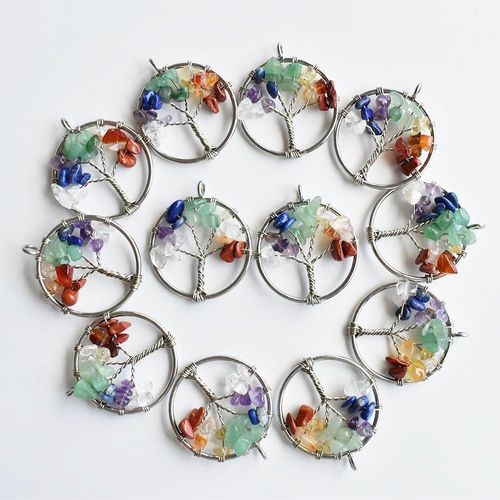Pendentif Arbre De Vie En Pierre Naturelle, 30mm, 12 Pièces/Lot, Pendentif D'arbre De Sagesse Chakra Reiki De Guérison, Pour La Fabrication De Bijoux, Accessoire De Collier