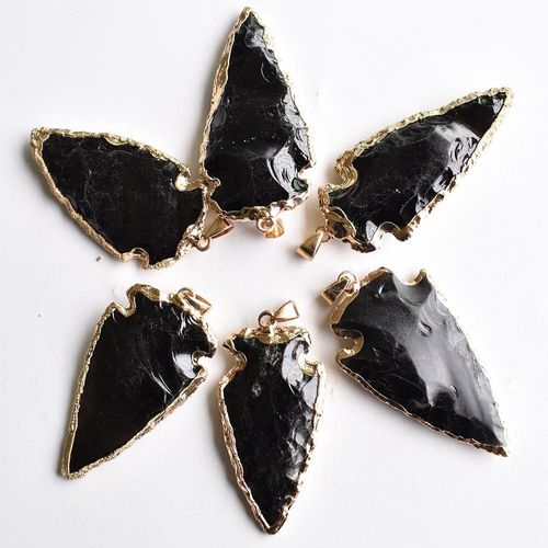 Pendentif Pilier En Pierre Naturelle, 6 Pièces, Pierre D'obsidienne Noire, Pointe De Flèche, Point De Guérison Rugueux, Accessoires De Collier À Breloques
