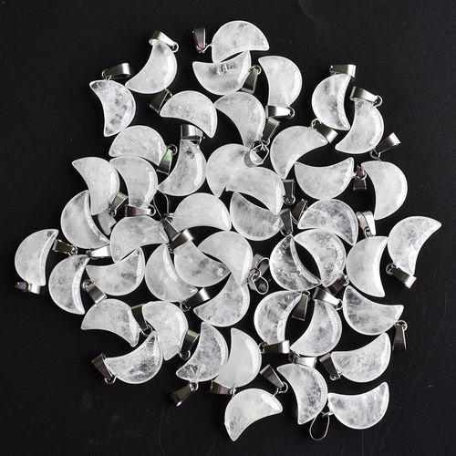 Pendentifs En Forme De Croissant De Lune En Cristal Blanc Naturel, Breloques Pour La Fabrication De Bijoux, Vente En Gros, Lot De 50 Pièces