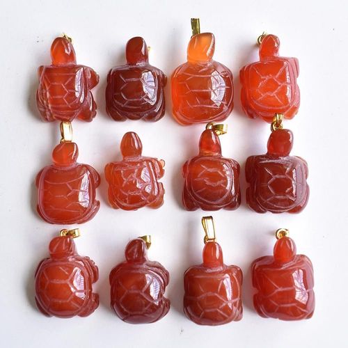 Pendentif En Forme De Tortue Sculptée En Onyx Rouge Naturel, Pour Colliers, Fabrication De Bijoux, Vente En Gros, 12 Pièces/Lot, Livraison Gratuite