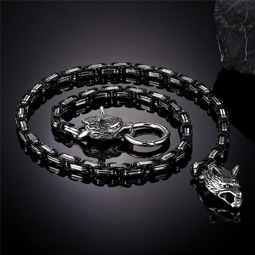 Collier Tête De Loup Celtique Pour Hommes, Style Nordique, Punk, Mjolnir, Viking, Végétvisir, Amulette, Pendentif Ancre, Mélange Noir, Chaîne En Acier Inoxydable, Bijoux