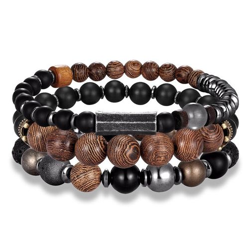 Bracelet Vintage En Pierre Naturelle Pour Hommes, Ensemble De 3 Pièces, Chaîne À Maillons Antiques, Accessoire En Bois, Bijoux Personnalisés Faits À La Main