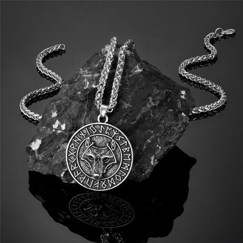 Vikings Rune Loup Colliers Pour Hommes, Amulette Nordique Pendentif Avec Acier Inoxydable/Chaîne En Cuir Véritable, Porte-Clés Vegvisir Bijoux Masculins