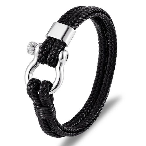 Bracelets En Cuir Véritable Tressé Pour Hommes, Vintage Noir, Fermoir Multicouche En Acier Inoxydable, Bijoux D'amitié Pour Survie En Plein Air