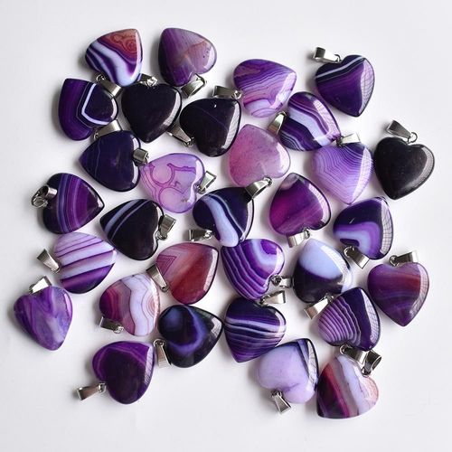 Pendentifs En Forme De C¿Ur Pour La Fabrication De Bijoux, Lot De 36 Pièces De Bonne Qualité, En Onyx À Rayures Violettes, 20mm, Livraison Gratuite