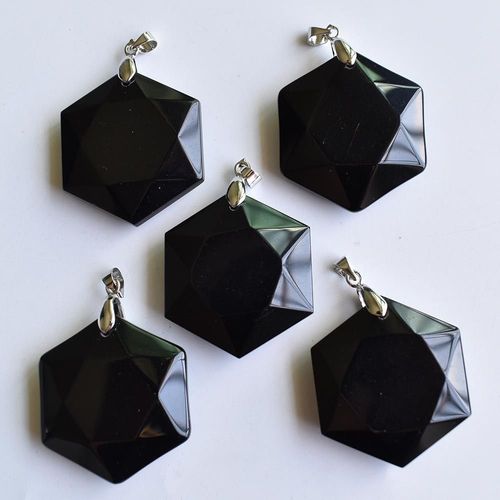 Pendentif En Forme De Polygone Pour La Fabrication De Bijoux, Onyx Noir Naturel, Vente En Gros, 5 Pièces/Lot, Livraison Gratuite
