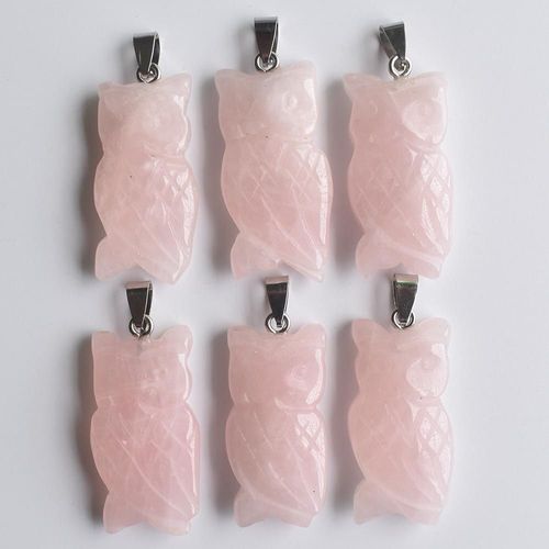 Lot De 6 Pendentifs En Cristal Rose Naturel Sculpté De Bonne Qualité, Breloques, Animaux, Hibou, Pour La Fabrication De Bijoux, Vente En Gros
