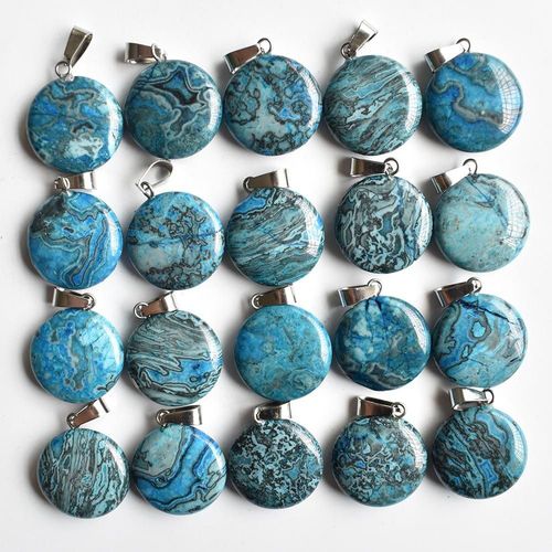 Pendentifs Ronds En Onyx Bleu De Haute Qualité Pour La Fabrication De Bijoux, 50 Pièces/Lot, Vente En Gros, 2020